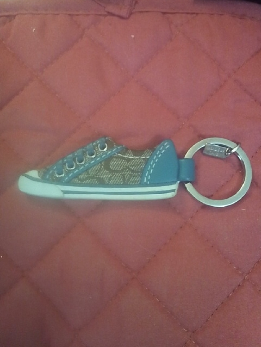 Coach Brown Signature Canvas  Sneaker Keychain with Blue Trim